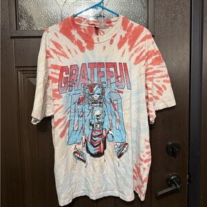 Divided Red and White Tie-Dye Top